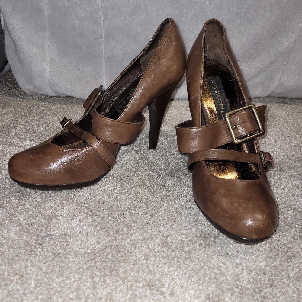 Steve  Madden Luxe Brown Leather heels
